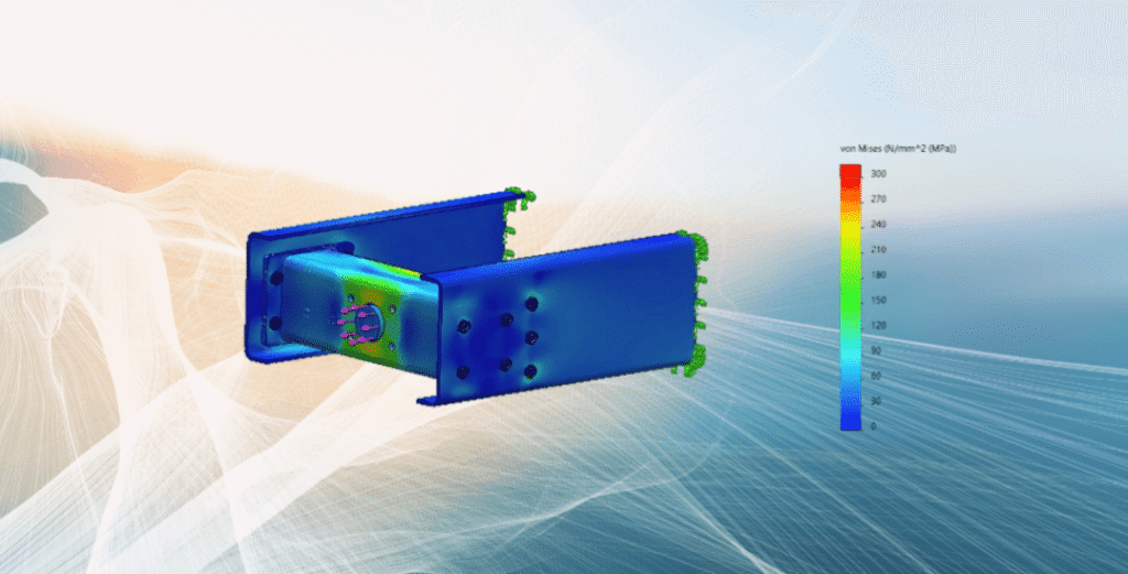 Heavy vehicle towbar analysed using finite element analysis (FEA) for ADR 62 certification, engineering approval, and towing compliance.
